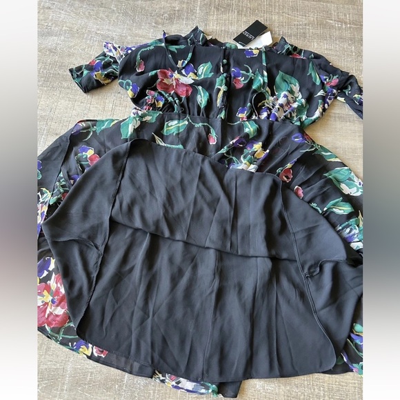 Lauren Ralph Lauren $165 Floral Crinkle Georgette Dress sz 12 Black Label NEW - Picture 10 of 16